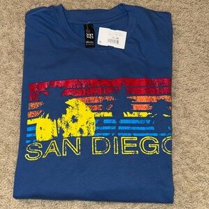 San Diego Blue Tee with Sunset Graphic